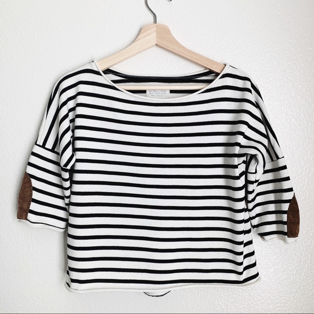 Zara Basics Striped Crop Top With Elbow Patches